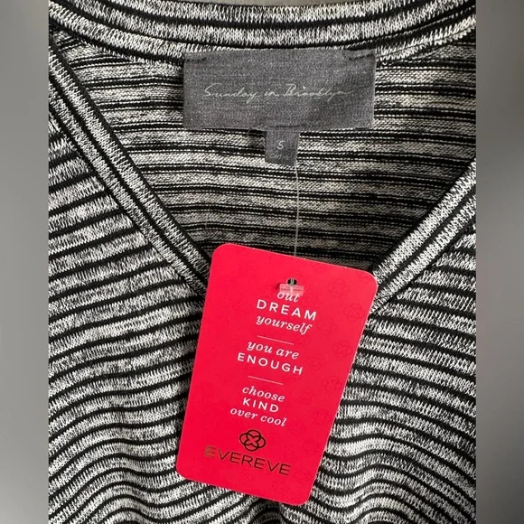 Sunday in Brooklyn Womens Twist Hem Top M Medium Black White Stripe Long… - Picture 3 of 7